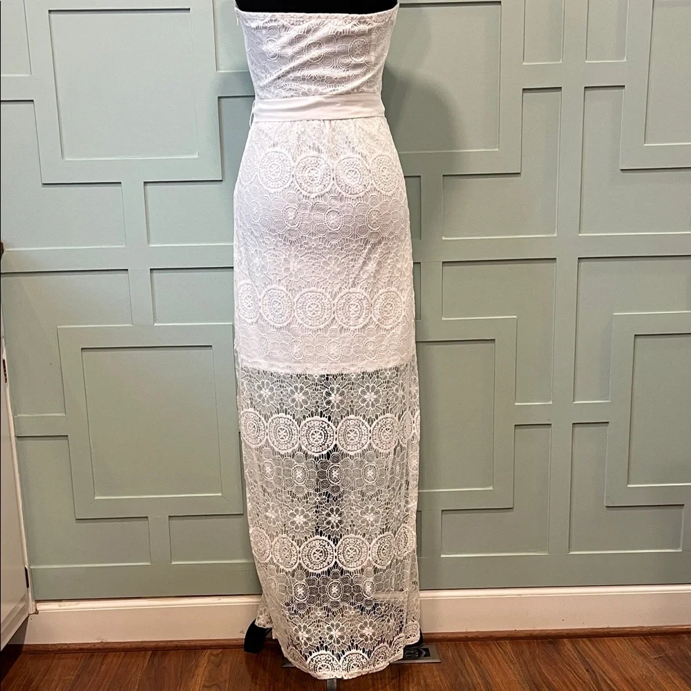 White Lace Strapless Dress - Picture 6 of 7